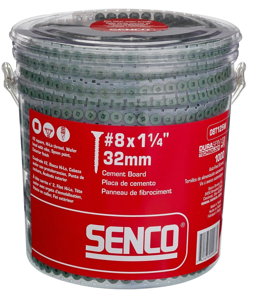 Senco 08T125W Duraspin #8 X 1-1/4-Inch, Cement Board Collated Screw, 1,000 Ct.
