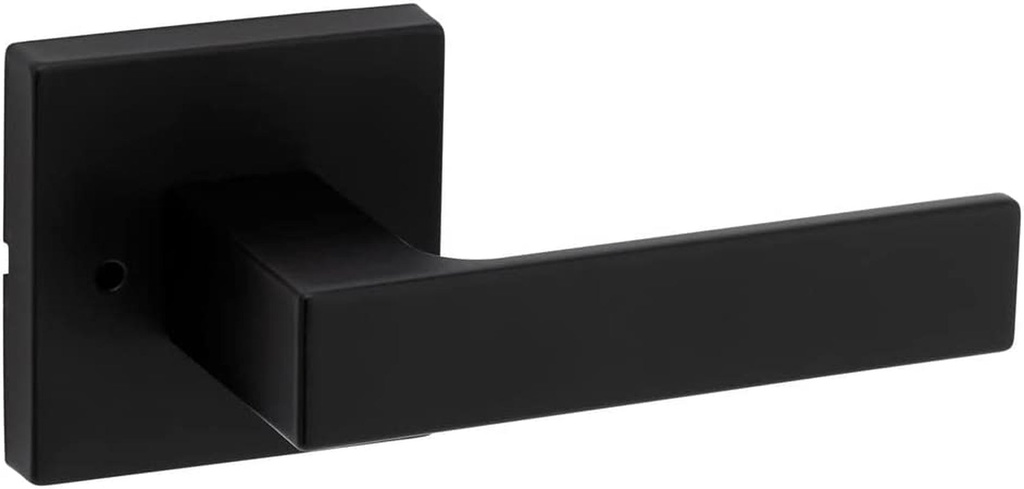 Kwikset Singapore Interior Privacy Door Handle with Lock, Door Lever for Bathroom and Bedroom, Matte Black Reversible Keyless Turn Lock, with Microban Protection