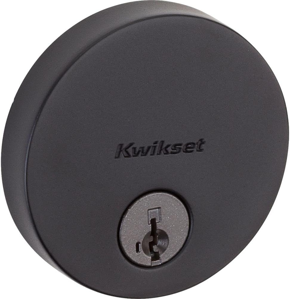 Kwikset Uptown Deadbolt Lock, Matte Black round Exterior Keyed Front Entry Door, Pick Resistant Smartkey Rekey Security, Single Cylinder Dead Bolt, with Microban Protection