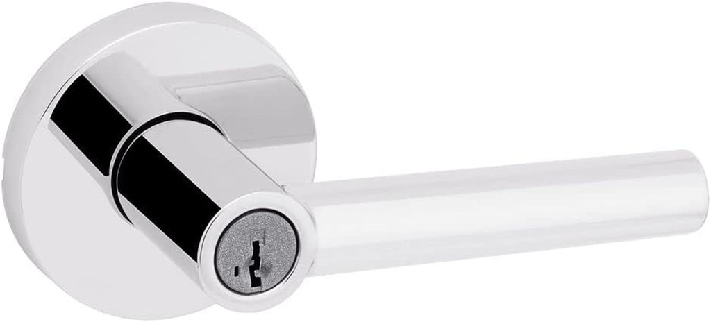Kwikset Milan Entry Door Handle with Lock and Key, Secure Keyed Reversible Lever Exterior, Doorlock, for Front Entrance and Bedrooms, Polished Chrome, Pick Resistant Smartkey Rekey Security