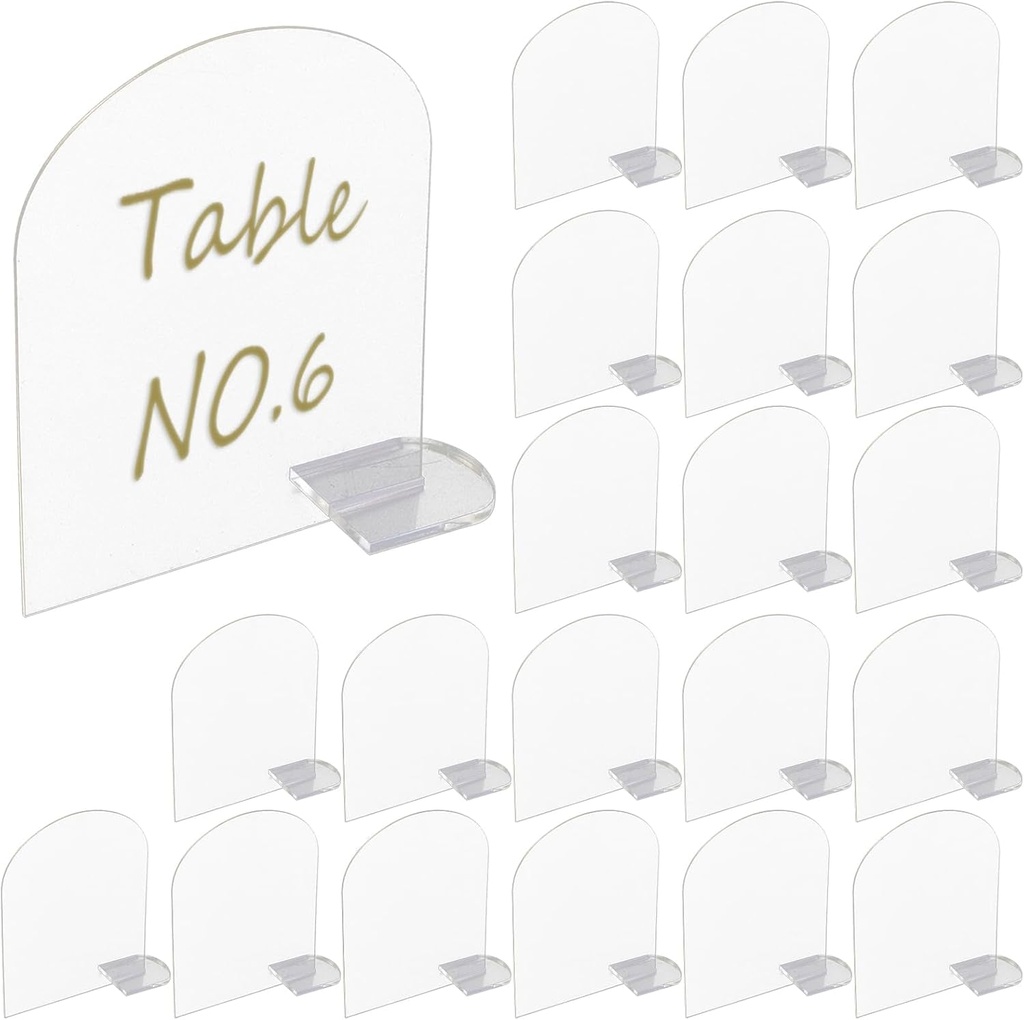 LC LICTOP Clear Acrylic Seat Plaque Arc Shape Blank DIY Table Number Signs for Party Wedding Reception Event Centerpiece Restaurant 6"X4" 30Pcs