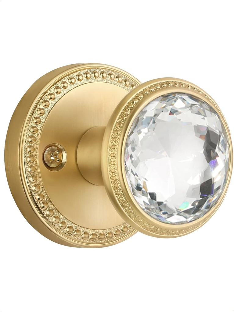 Gold Door Knobs Crystal Door Knob Passage Brushed Gold Door Knob for Hall and Closet Glass Satin Brass Door Knob Zinc Alloy 2 Pack