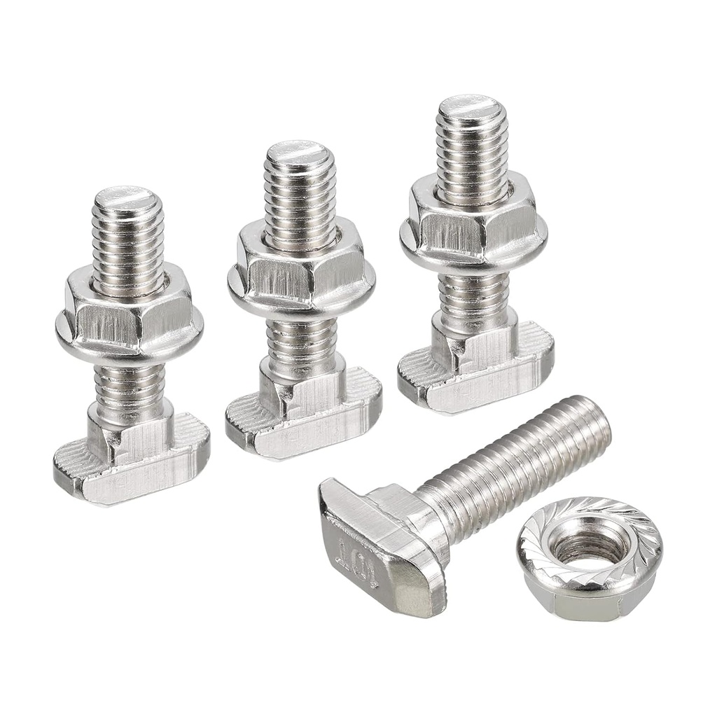 Uxcell M8X30Mm T Slot Drop-In Bolt and M8 Hexagon Flange Nut Set, 40 Sets Hammer Head T-Bolt T Shape Stud Sliding Screw for 45 Series Aluminum Profile