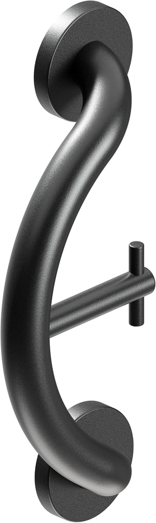 HEALTHCRAFT plus Series Towel & Robe Hook, Bath & Shower Grab Bars, Shower and Bathroom Safety, Stainless-Steel, Wall-Mounted Heavy Duty for Elderly, Seniors or Handicap/Up to 500Lbs/ Matte Black
