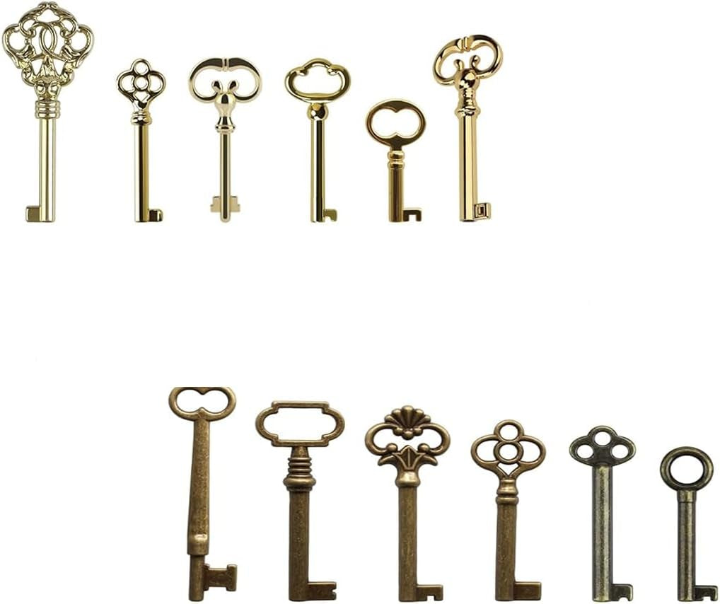 12-Keys Skeleton Key Set Universal Skeleton Keys Kit for Antique Dresser, Chinese Cabinet, Antique Furniture and Old Style Cabinets or Doors, Collectible Gift