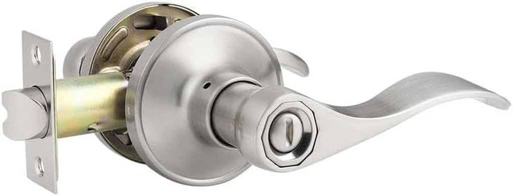 Probrico Satin Nickel Privacy Door Handle Reversible for Left and Right Handed Doors, Interior Wave Style Levers Knob Lockset for Bed/Bathroom, Keyless, 1 Pack