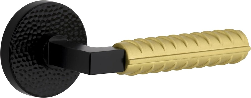 Viaggio Circolo Hammered Rosette Satin Black Single Dummy with Satin Brass Contempo Rebar Lever