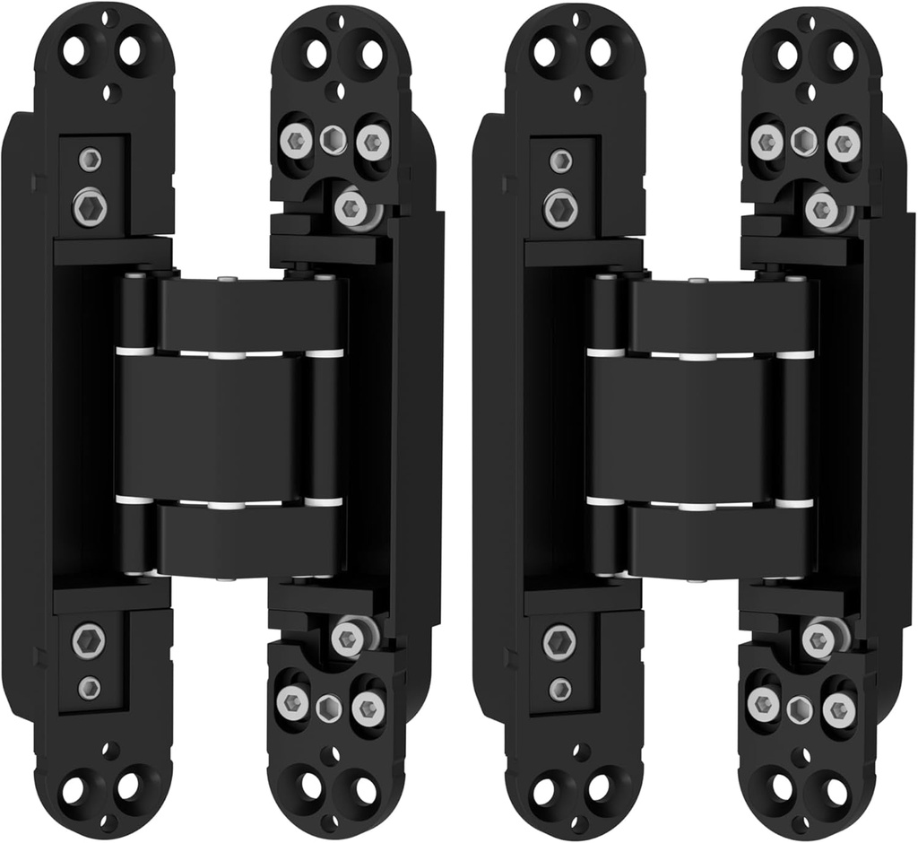 Black Hidden Door Hinge 2 Pack 6" Invisible Hinges Concealed Hinges 180 Degree Swing Hinge 3 Way Adjustable Butt Hinge Zinc Alloy Silent