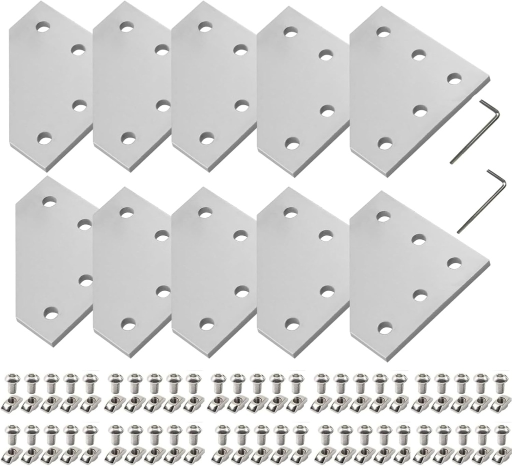 CNCYEAH 2020 Corner Bracket 10PCS L Shape Silver 5 Hole Aluminum Extrusion Connector 50PCS M5*8Mm Screws 50PCS Wrench for 2020 Aluminum Extrusion Profile