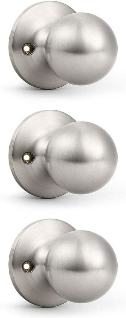 Probrico Dummy Door Knob, Single Sided Handle for Closets/French Doors/Pantry, Brushed Nickel Non-Turning Interior Push/Pull Door Knob 3 Pack