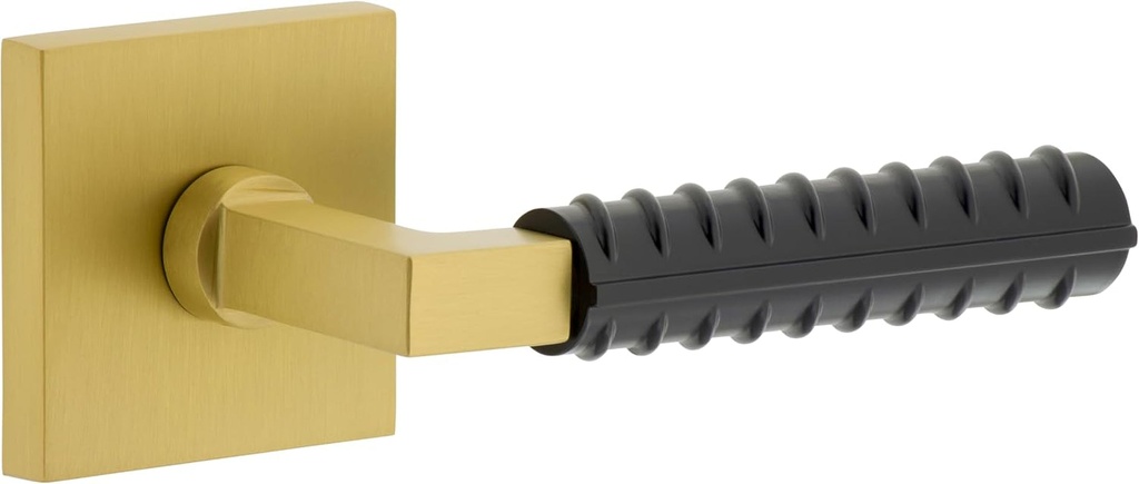 Viaggio Quadrato Rosette Satin Brass Passage with Satin Black Contempo Rebar Lever