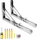 2PCS Folding Shelf Brackets,Heavy Duty Triangle Shelf Bracket for Bench Table,Wall Mounted Standing Shelf Brackets for Saving Place,Multi Size 12" Silver