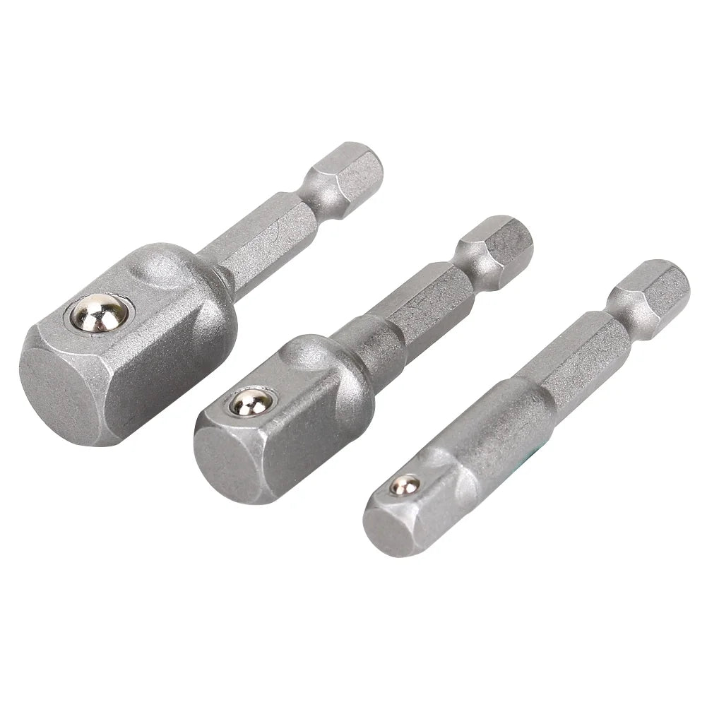 3Pcs Drill Socket Adaptor Hex Drive to 1/4" 3/8" 1/2" Drive Impact Driver