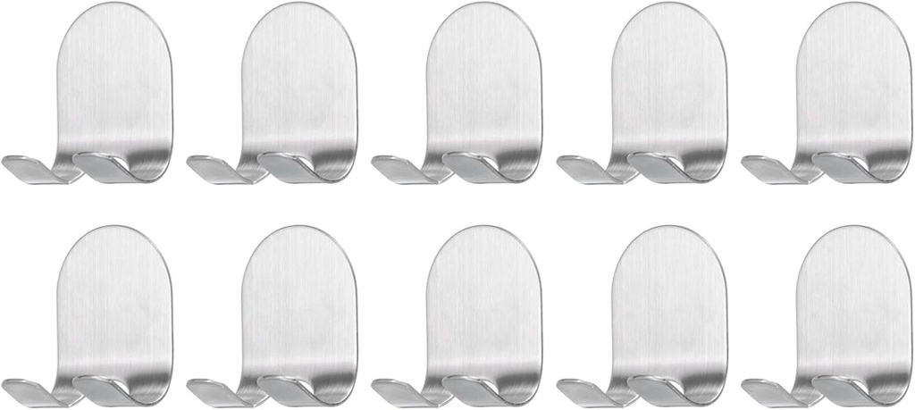 Uxcell Adhesive Hooks, 10Pcs 55X45Mm Waterproof Stainless Steel Hat Hooks, Towel Hooks Robe Hooks Decorative for Kitchen, Door, Cabinet, Bathroom, Foyers, Hallways, Bedrooms (Silver)