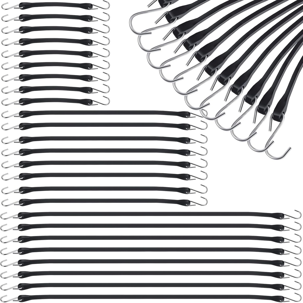 90 Pack Multiple Size Rubber Bungee Cords 9'' 21'' 31'' Bungee Tarp Straps Heavy Duty Natural Rubber Tie down Cords with S Hooks for Outdoor Tarp Covers Canvas Canopies Motorcycle Cargo