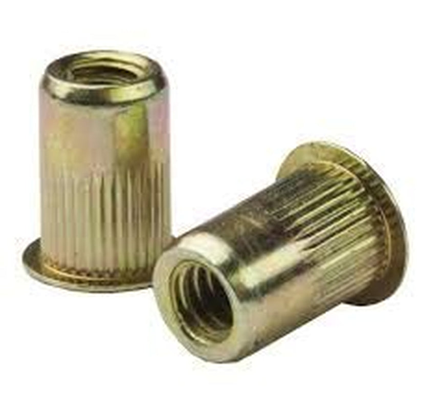 100 Pcs Rivet Nut 3/8 (0.375) Inches Large Flange Knurled Body (100 Pcs) Yellow Zinc Plated Steel Grip Range 0.27-0.150 Inches