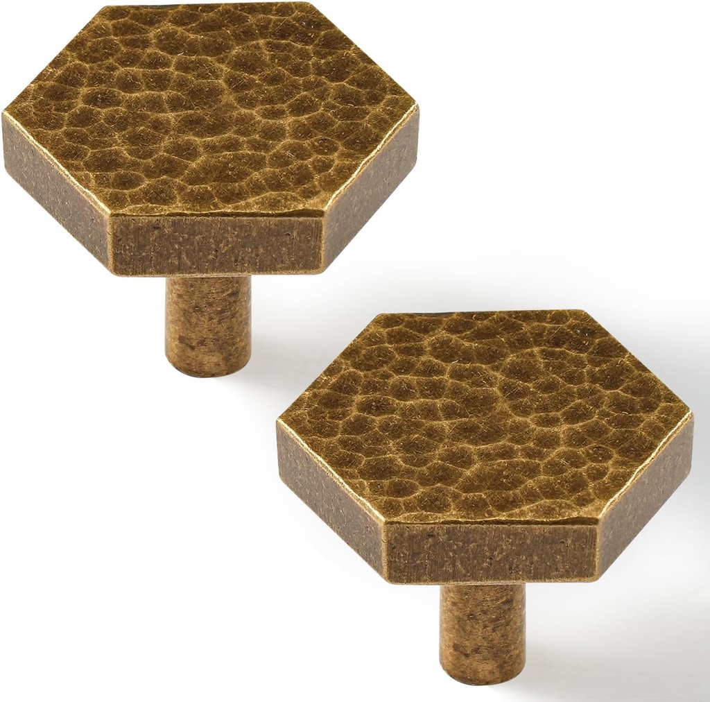 4 Pack Cabinet Knobs Antique Brass Kitchen Drawer Knobs Hammered Hexagon Dresser Pull, L