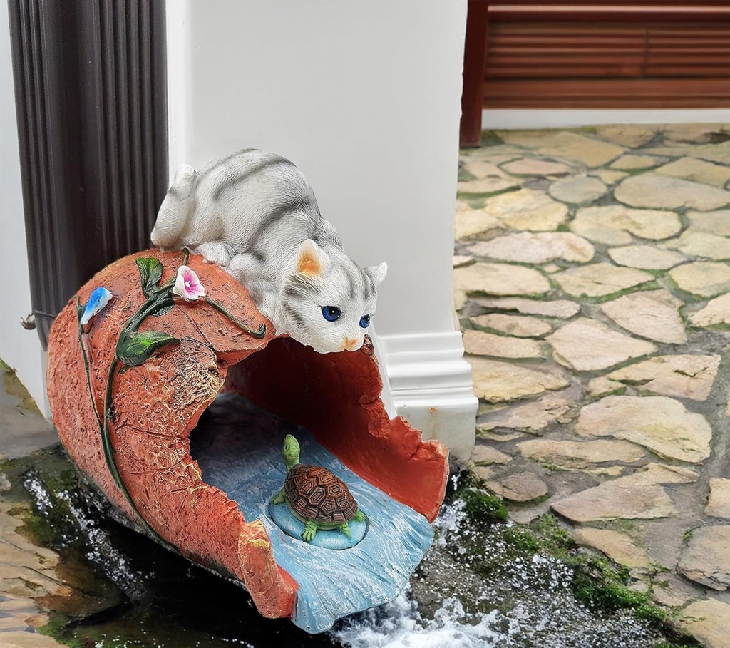 Real Grey Cat Statue Gutter Downspout Extender,Garden Sculpture Ornament,Decor Downspout Diverter,Perfect Rain Diverter for 3"X4" Downspouts,Eco-Friendly Resin,Perfect Outdoor Decor Gift