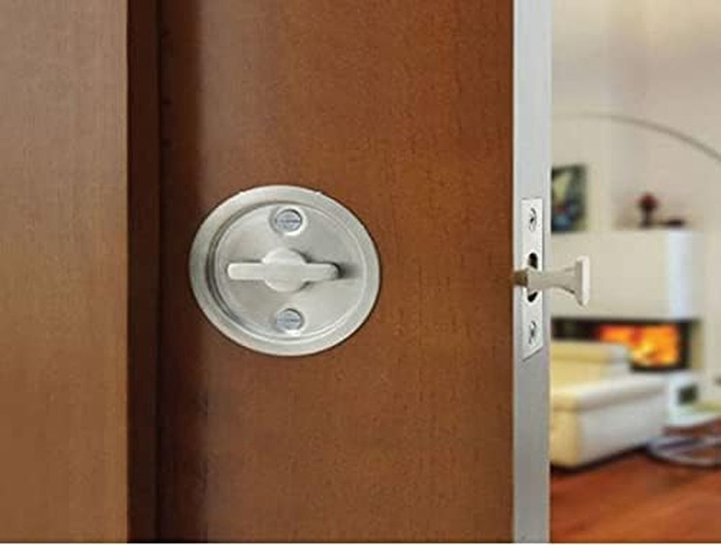 INOX PD2000 Series Tubular Pocket Door Edge Pull/Privacy Lock, 2-3/8" Backset, FH12 Solar Trim, 32D Satin Stainless Steel