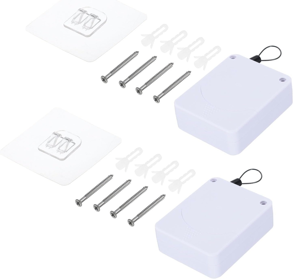 MECCANIXITY Punch Free Automatic Sensor Door Closer 59.1" Retractable Cable Lock for Home Office Doors 800G 2Set White with Adhesive Sticker Hook Screw Expansion Nail Sleeve