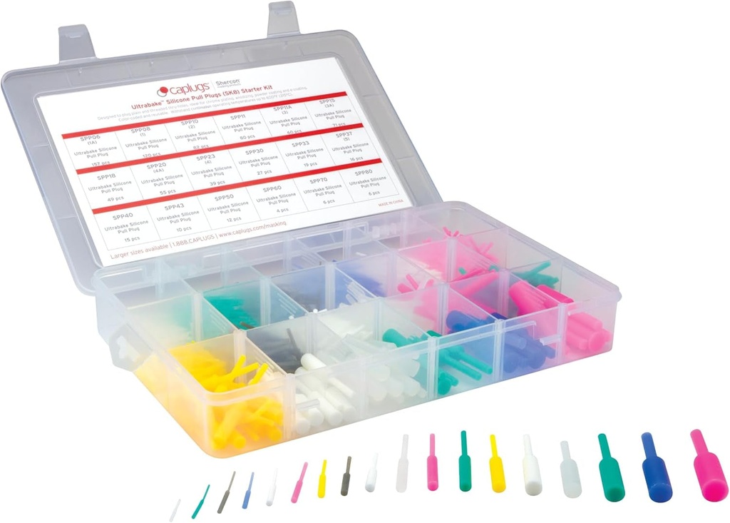 Caplugs SK8 - SK-SH Series - Masking Starter Kit, Miscellaneous Ultrabake Silicone Pull-Plugs,18 Sizes, Product Protection, Masking, Reusable, Protection and Finishing, Temp Resistant