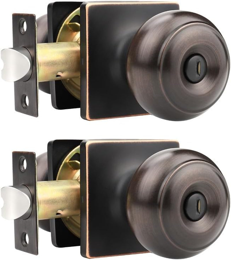 (2 Pack Oil Rubbed Bronze Privacy Interior Door Knob with Lock for Bedroom, Antique Interior Door Handle Lock for Bathroom, Flat round Keyless Door Lock
