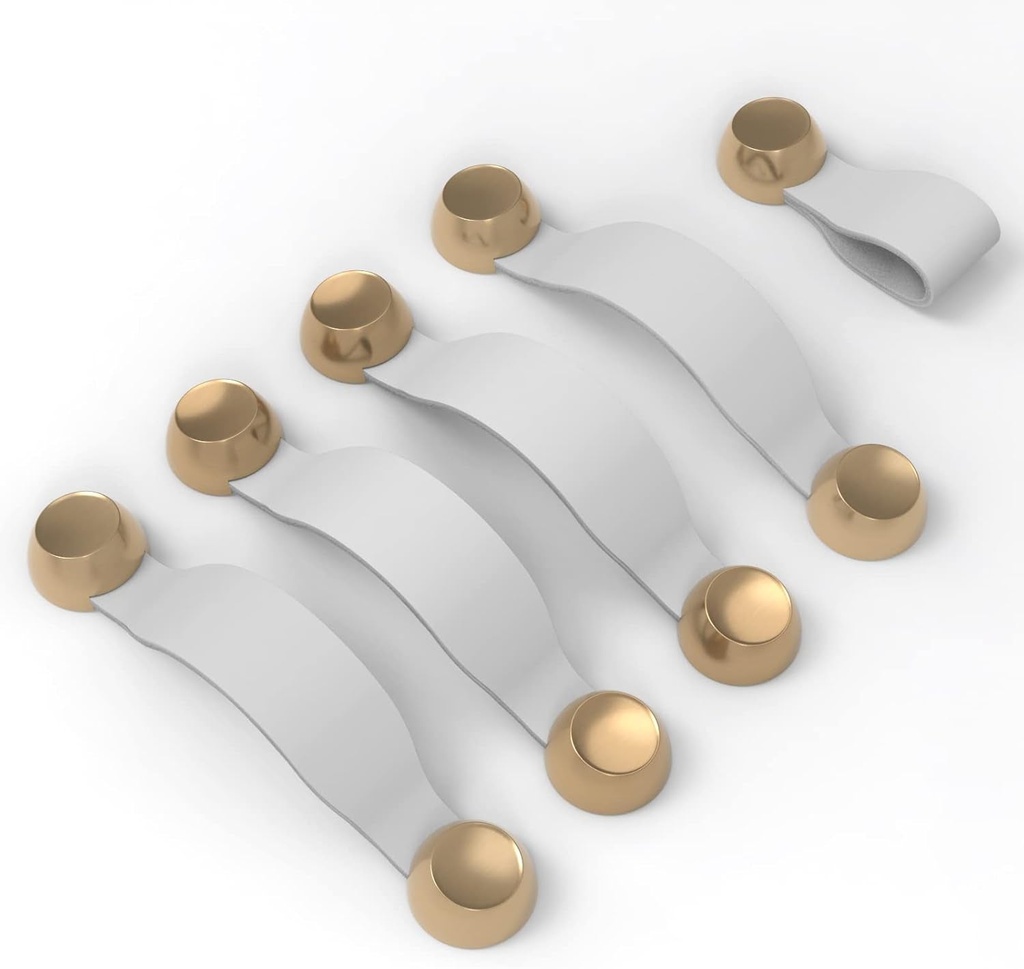 5 Pack Grey Leather Drawer Pulls 5 Inch(128Mm) Hole Center Cabinet Handles Leather Pulls for Dresser Champagne Bronze Kitchen