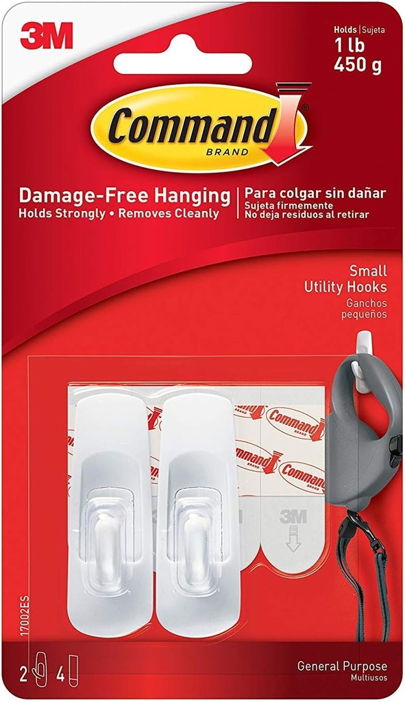 Command Small Utility Hooks FMM9, White, 8-Hooks