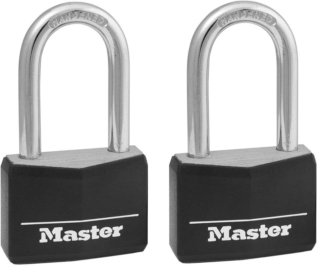 Master Lock Padlock, Covered Aluminum Lock, 1-9/16 In. Wide, Black, 141DLF (Twо Pаck)