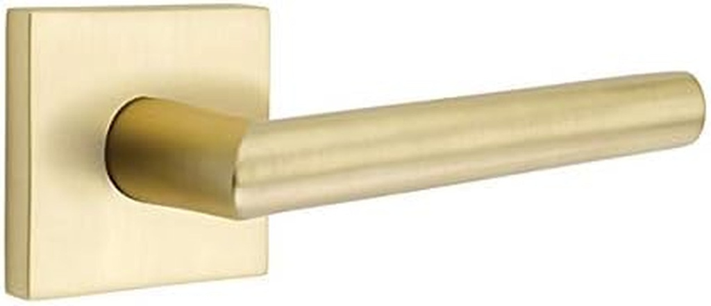 EMTEK Square Rosette Privacy Set with Matching Finish Stuttgart Lever - Choice of Left/Right Handing and 7 Finishes - 5210STULHUS4 - Left Handed (LH) - Satin Brass (US4)