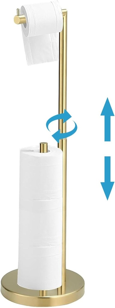 Free Standing Toilet Paper Holder with Storage, 25.6“, Bathroom Toilet Paper Holder for 4 Rolls of Toilet Tissue Modern Stainless Steel Brushed Gold 8" Thickened Base Anti-Shaking