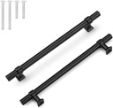 Knobelite 25 Pack Matte Black Cabinet Pulls, 7.5 Inch Cabinet Handles for Kitchen Bathroom, Black Stainless Steel T Bar Drawer Pulls for Drawer Dresser