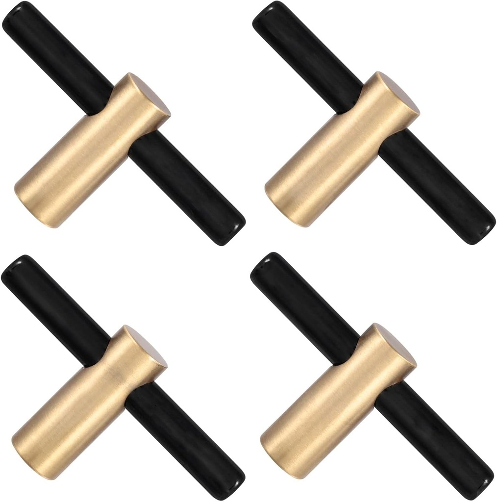Amogeeli 4Pcs Black Obsidian Stone Wand Cabinet Pulls Knob Set with Screws, Decorative Brushed Brass Crystal Drawer Pulls Handles for Closet Dresser Cupboard Kitchen Decoration