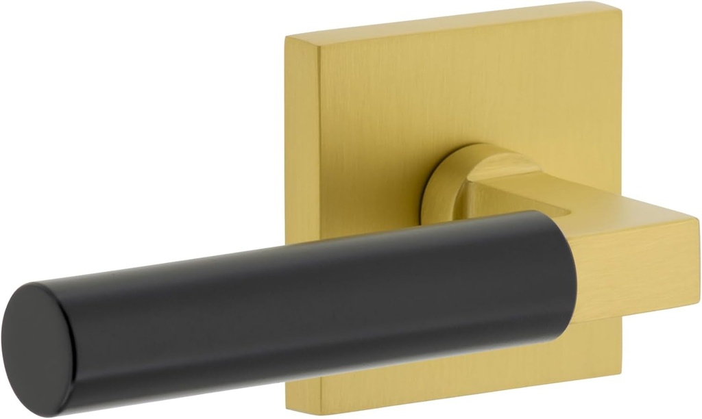 Viaggio Quadrato Rosette Satin Brass Passage with Satin Black Contempo Smooth Lever