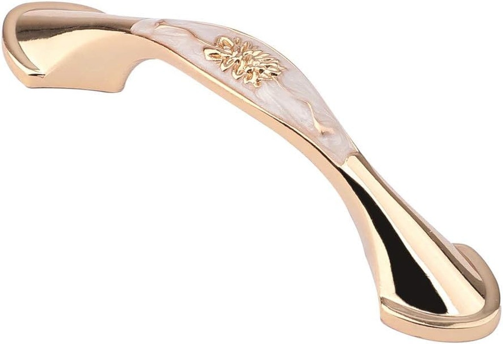 Solid Gold Cabinet Hardware Handle Pull Amber White with Gold Flower Dresser Wardrobe Pull - 2.52" (64Mm) Hole Centers, 10 Pack, White Amber