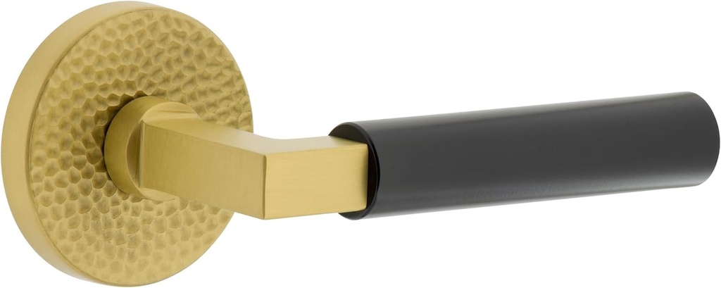 Viaggio Circolo Hammered Rosette Satin Brass Privacy with Satin Black Contempo Smooth Lever