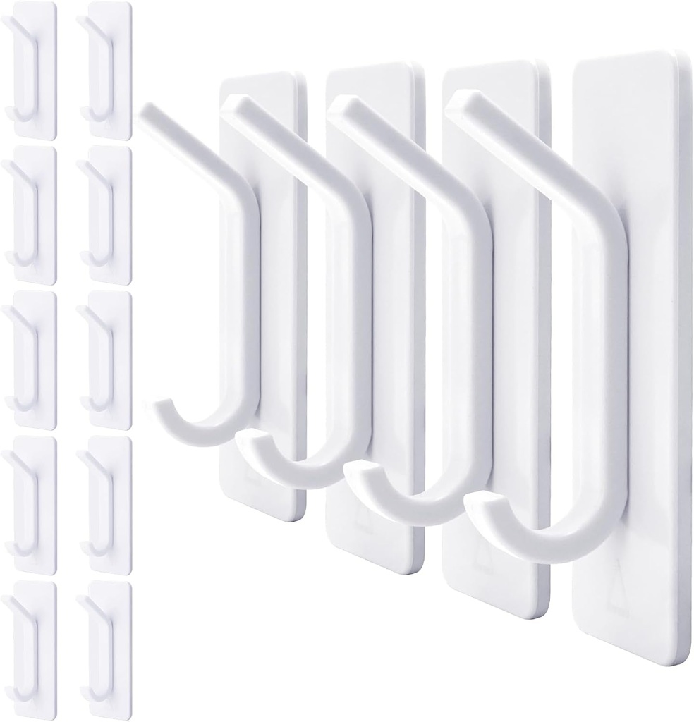 Eueasy Towel Hooks, 10 Pack Coat Hooks for Hanging up to 15 Lbs, Adhesive Hook for Shower, Bathroom, Kitchen- Wall Hooks Stick on Glass Door, Mirror, Tiles