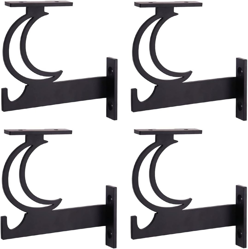 Black Heavy Duty Closet Rod Brackets Holder Industrial Iron Shelf Brackets for Custom Floating Shelves DIY Rustic Shelves Brackets Hardware Included (Moon 4 Pack)