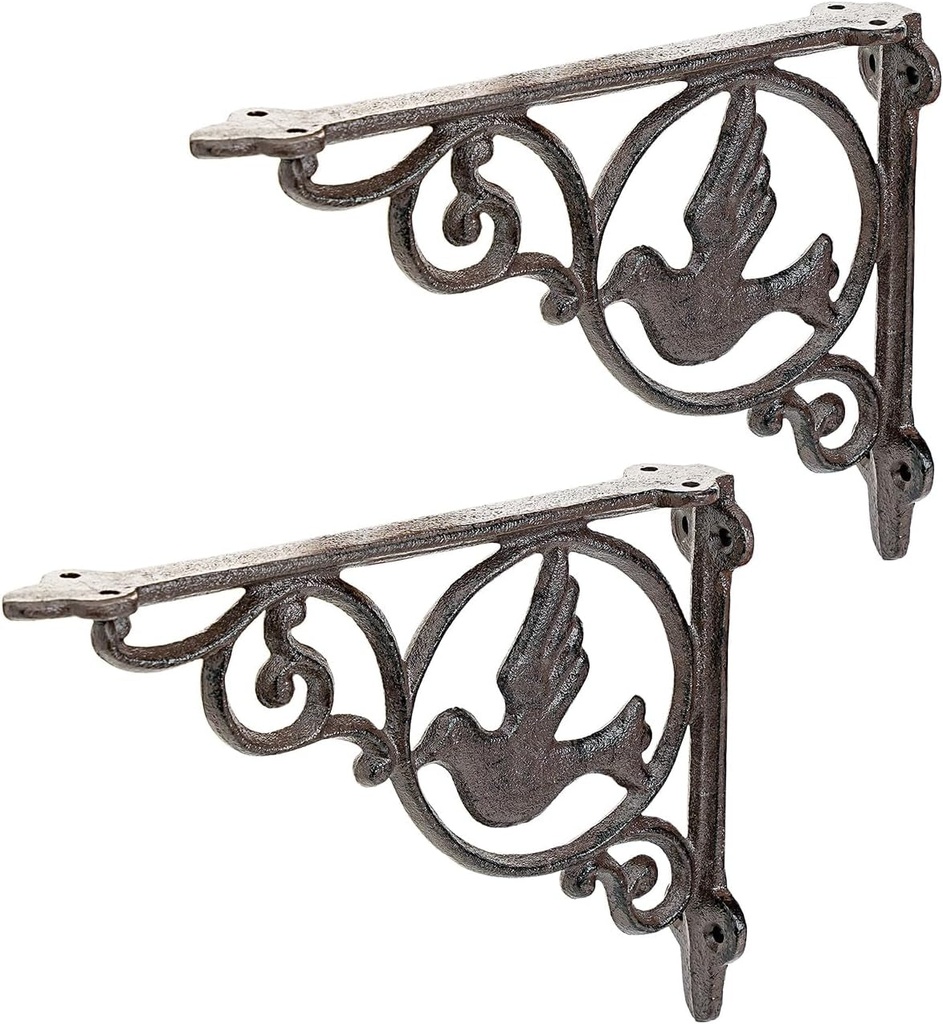 Sungmor 9.2 Inch Cast Iron Rustic Brown Brackets for Shelves, 2PC Vintage Metal Decorative Angle Support Doorway Bracket, Heavy Duty Victorian Shelves Corbels, Wall Mounted Floating Shlef Bracket