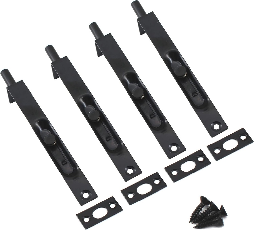 12 Inch Stainless Steel Concealed Door Lock Flush Slide Latch Bolt with Screws Black (4 Pieces)