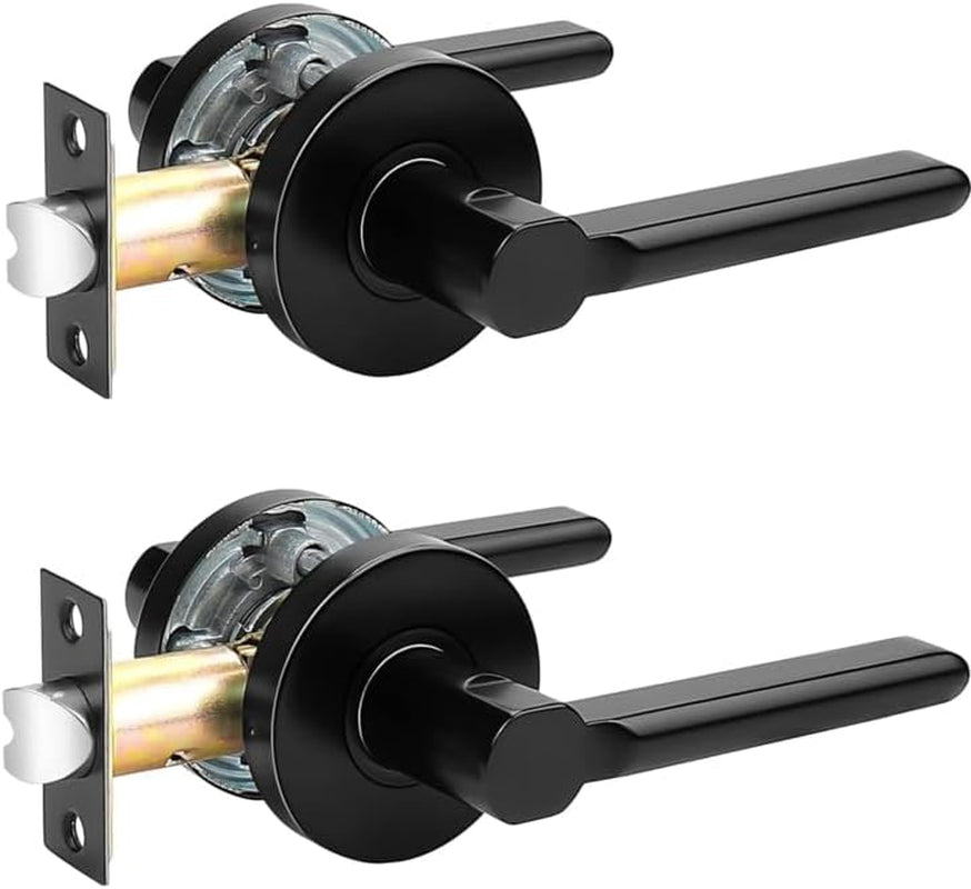 Probrico Interior Black Door Handle, Slim Handed Passage Door Handles, Keyless Door Levers Lockset for Closet and Hallway (2 Pack, Modern)