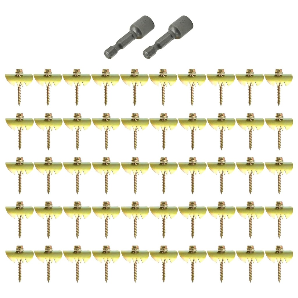 50Pcs Fence Nails Galvanized -2 Auxiliary Nails ，Rust Proof&Reusable Fencing Staples for Wire Mesh and Woven Fencing, Fence Staple Fasteners Nails with Power Drill for Fast Install.