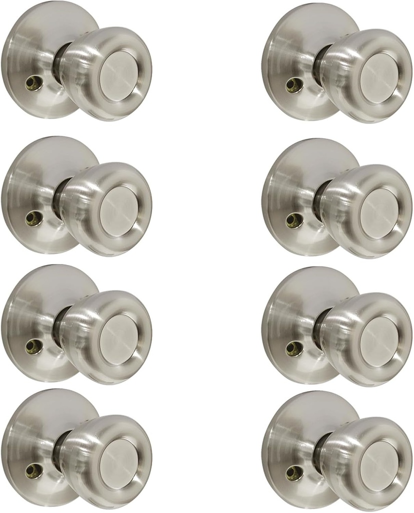 Home Improvement Direct 8 Pack Dummy Door Knob, Satin Nickel No Lock & Non-Turning Single Sided, Tulip Style Knobs without Lock for Interior Use