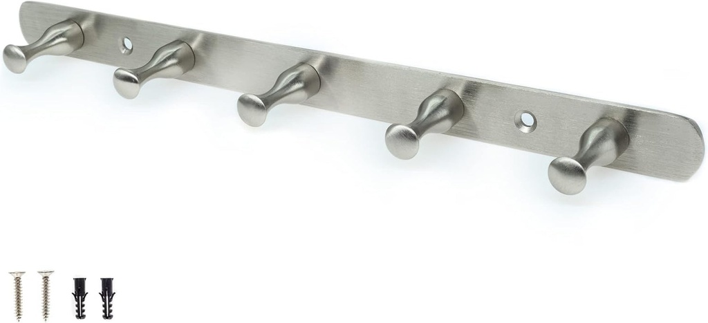 Creathome Basic 13 Inch Multiple Use Anti-Rust Chrome Wall Mounted Hanger with 5 Hooks