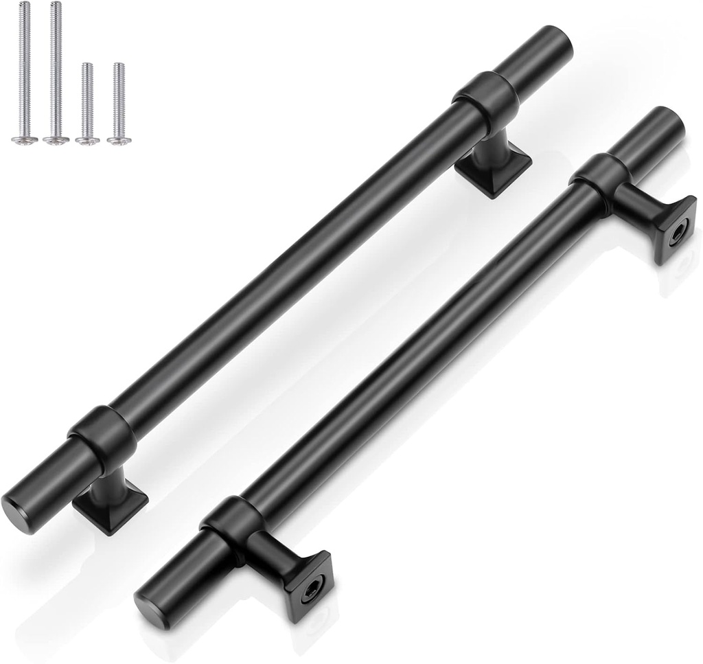 GOBEKOR 20 Pack Cabinet Pulls Matte Black Kitchen Cabinet Handles 6-1/4 Inch Hole Center Black T Bar Cabinet Handles for Kitchen Bathroom Stainless Steel Drawer Pulls