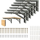 Folding Shelf Brackets,Wall Mounted Shelf Brackets,Heavy Duty Shelf Bracket,Black Metal Shelf Brackets for Bendable Table,Space Saving (18 Inch 6 Pcs)