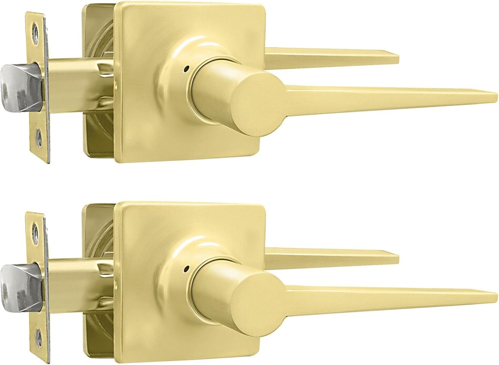 2 Pack Gold Door Knob,Brushed Gold Door Lever Closet Door Handles Modern Door Knobs Exterior/Interior Door Handle…