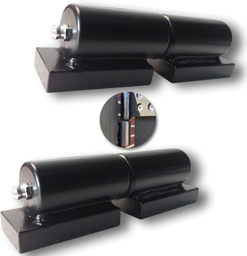 2 Pack Heavy Duty Gate Hinges,Weld on Install Black Iron Barrel Hinge,450-900Lbs Capacity for Swing Door Trailer Ramp Metal Driveway Gate Drive Gate (7 Inches - 2 Pack)