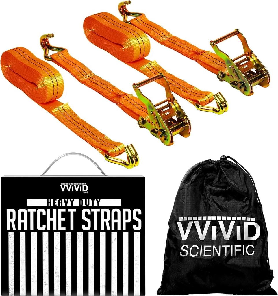Vvivid Tie down Steel Cargo Ratchet Winch Set 20 Foot S-Hook Webbed Strap 2-Pack Bundle Including Carrying Bag