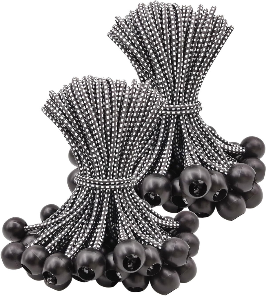 Ball Bungee Cords 6 Inch - 100 Pcs Small Bungee Cords with Balls, Mini Bungee Balls Heavy Duty Outdoor for Tarp, Canopy, Camping, Tent (Black)